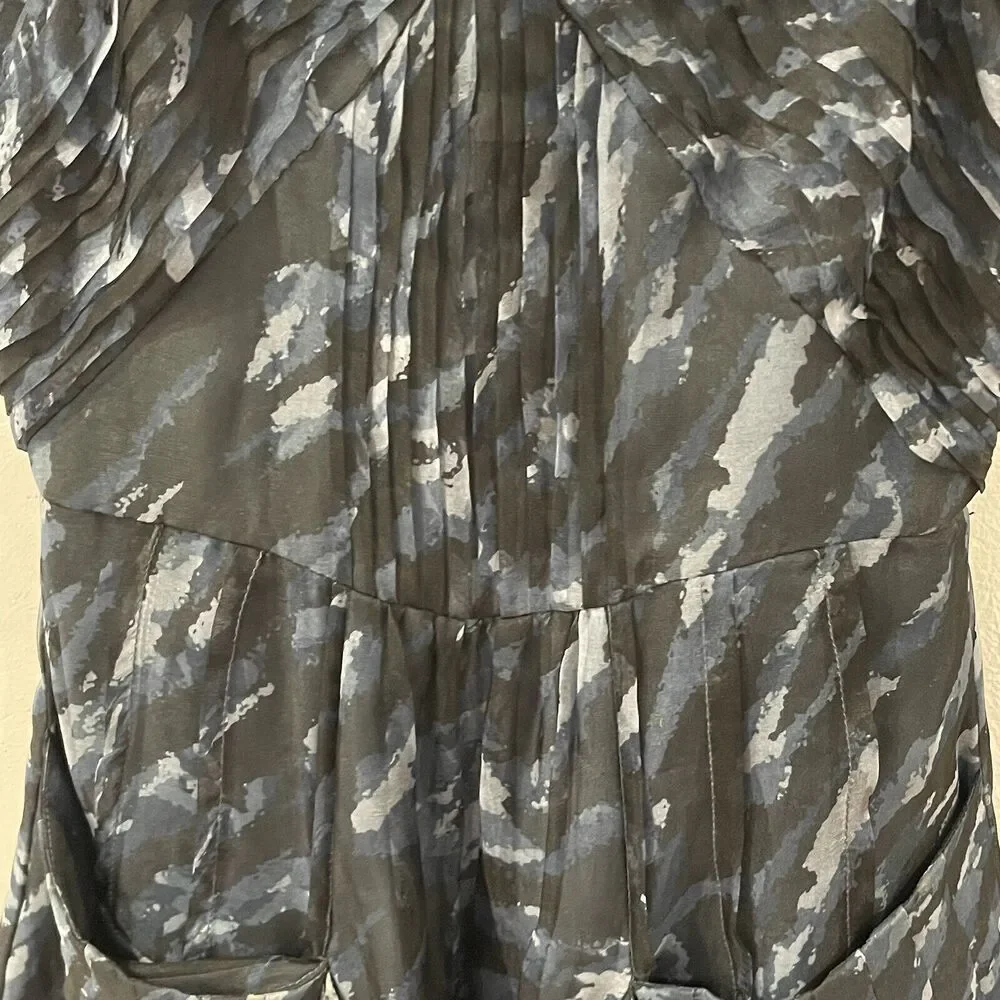 BCBGMaxAzria Silk Camo Mini Dress with Pockets Size XXS Blue Tulle Fit and Flare